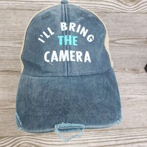 I'LL BRING THE CAMERAS DISTRESSED SNAPBACK MESH CURVE BASEBALL HAT CAP